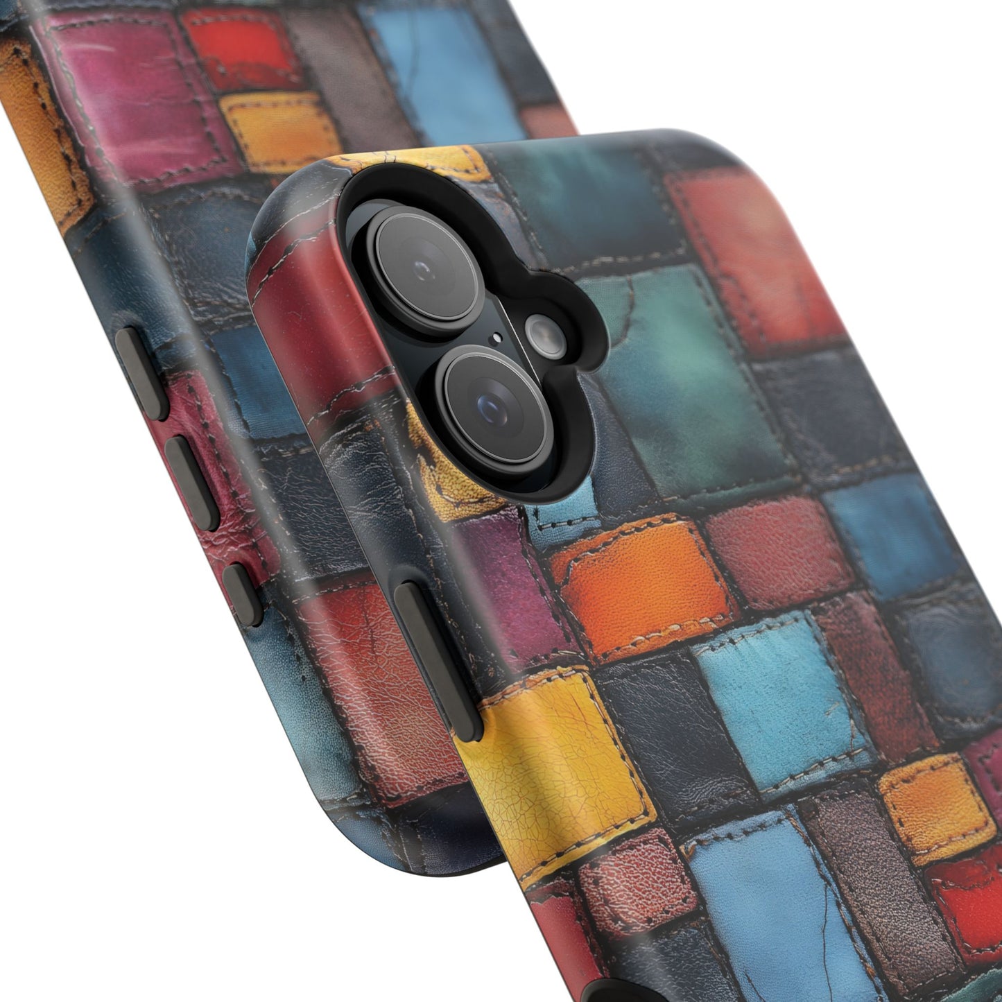 Coloerful Leather Patchwork MagSafe® Compatible Tough Case for iPhone