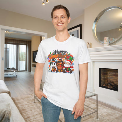 Happy Hallowthanksmas (String Lights) Adult T-shirt