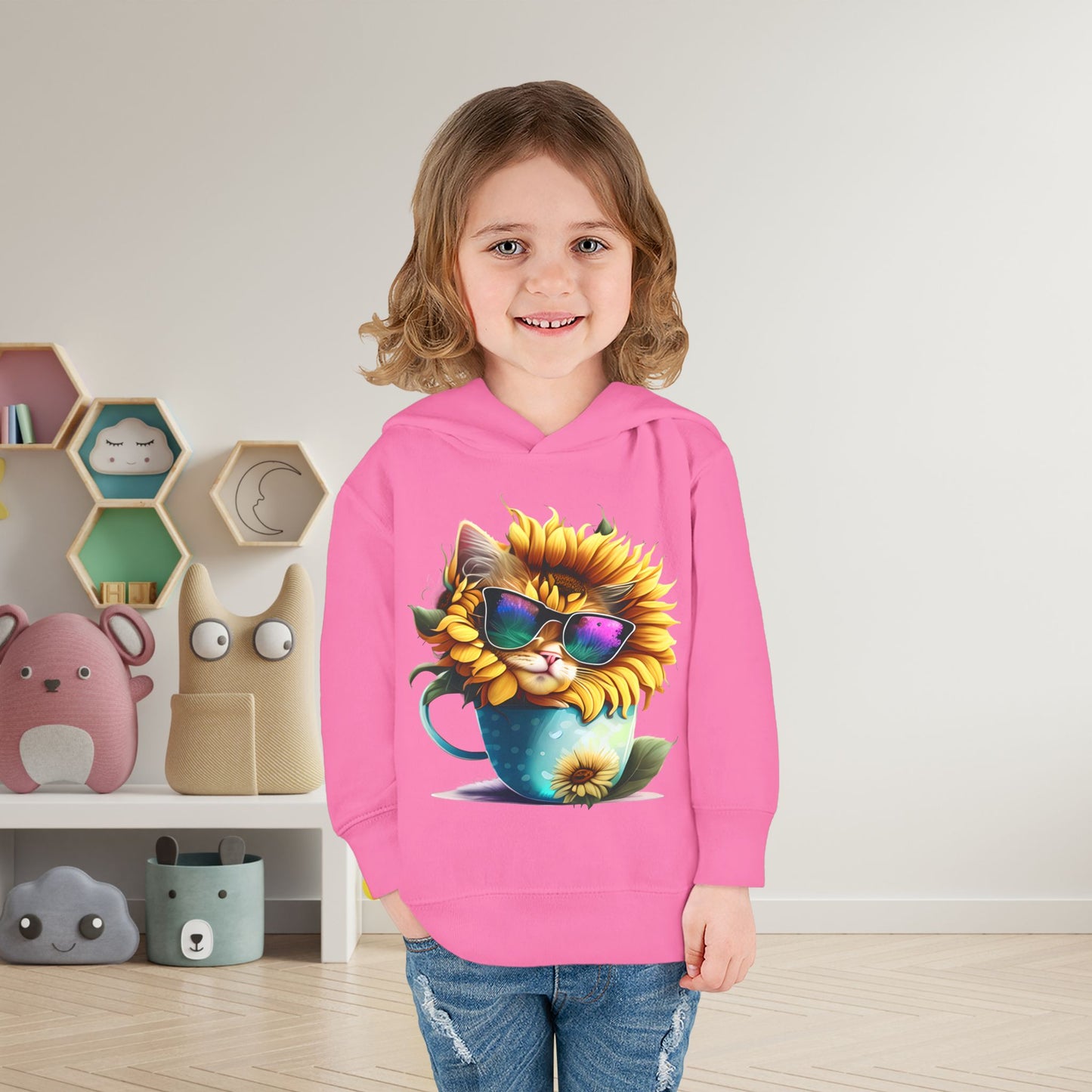 Cool Sunflower Kitten 1 Toddler Pullover Fleece Hoodie