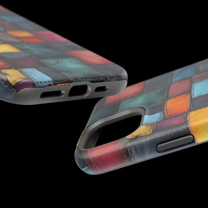 Coloerful Leather Patchwork MagSafe® Compatible Tough Case for iPhone
