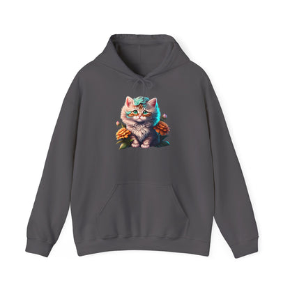 Cute Colorful Kitten in Flowers 3 Heavy Blend™ Hooded Sweatshirt