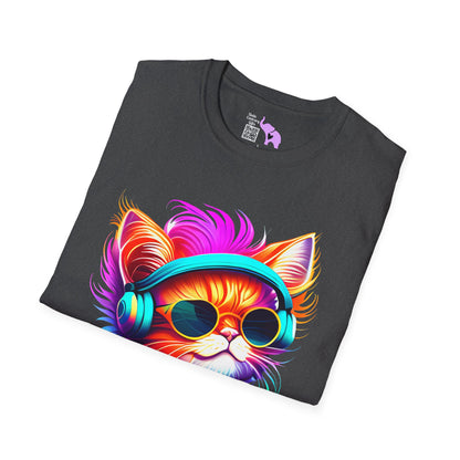 Cool Kitten w/Headphones Adult T-shirt