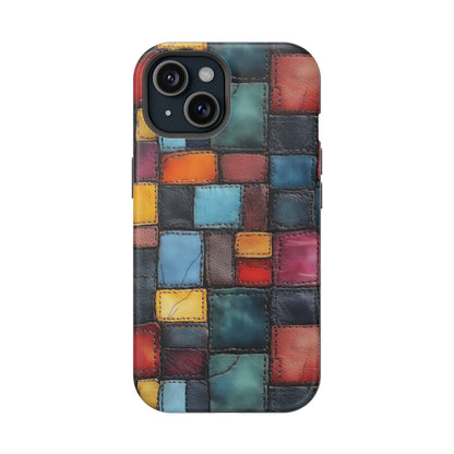 Coloerful Leather Patchwork MagSafe® Compatible Tough Case for iPhone