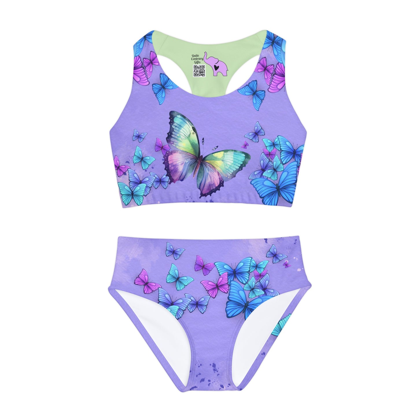 Blue/Purple Butterflies Girls Two Piece Swimsuit (AOP)