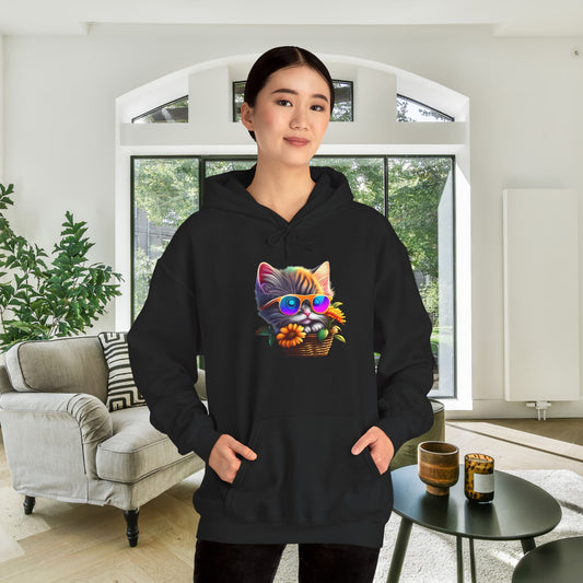 Cool Colorful Kitten in Flowers Heavy Blend™ Hooded Sweatshirt