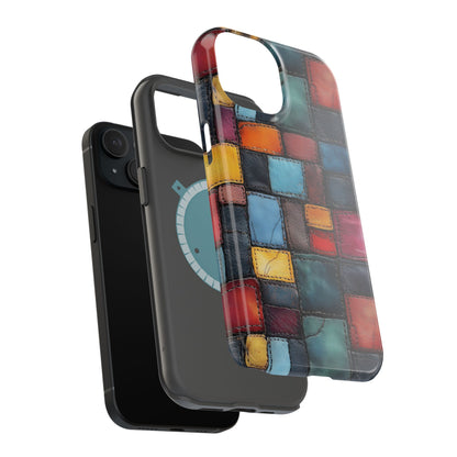 Coloerful Leather Patchwork MagSafe® Compatible Tough Case for iPhone