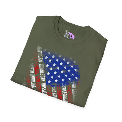 American Flag w/State Names Adult T-Shirt