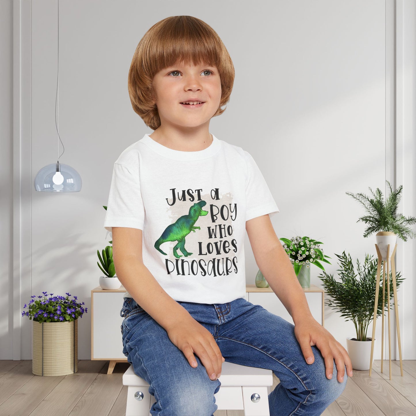 Just A Boy Who Loves Dinosaurs Heavy Cotton™ Toddler T-shirt
