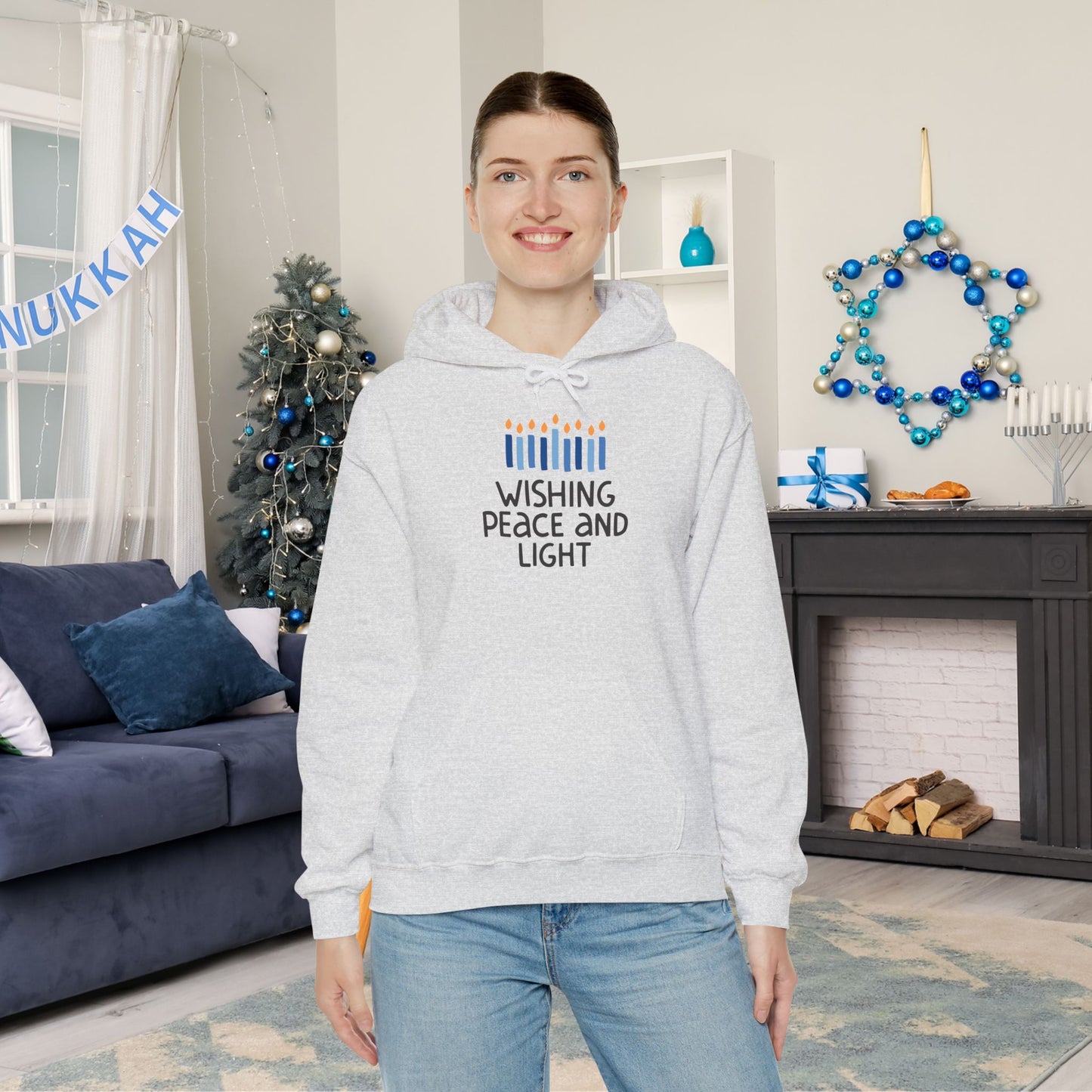 Hanukkah Wishing Peace & Light Adult Heavy Blend™ Hooded Sweatshirt