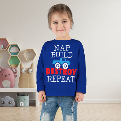 Nap Build Destroy Repeat Toddler Long Sleeve Tee