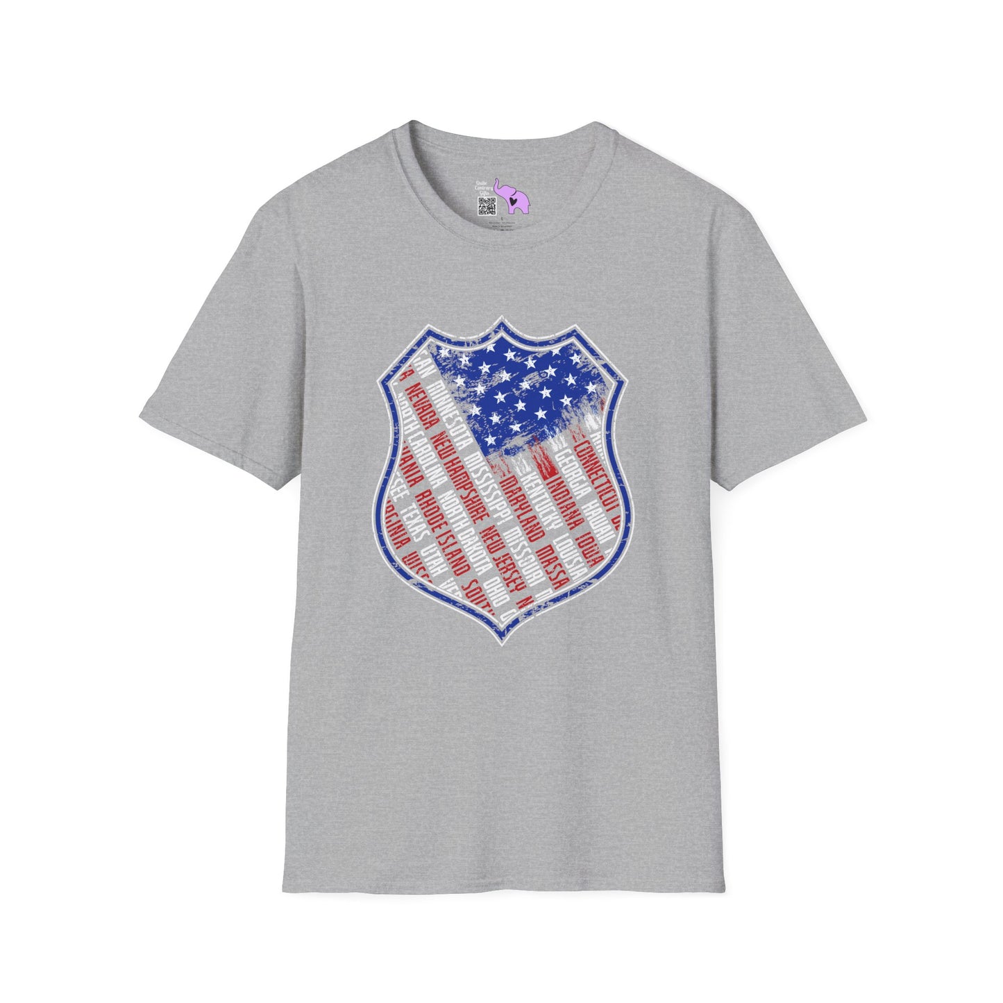 Badge-Shaped American Flag w/States Adult T-Shirt