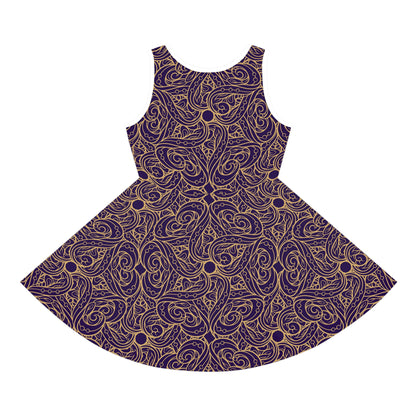 Golden Amethyst Radiance Mandala Girls' Sleeveless Sundress