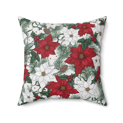 Winter Poinsettia Garden Throw Pillow