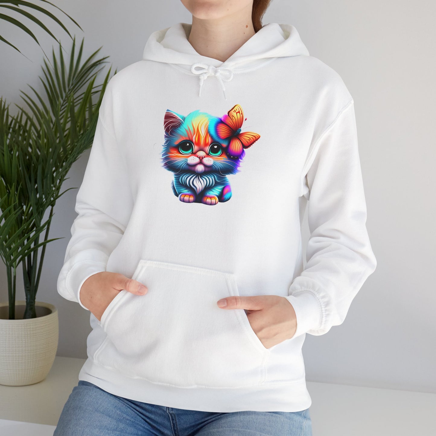 Cute Colorful Kitten w/Butterfly Heavy Blend™ Hooded Sweatshirt