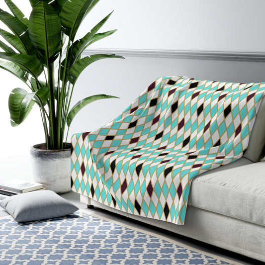 Teal/White Harlequin Fleece Blanket