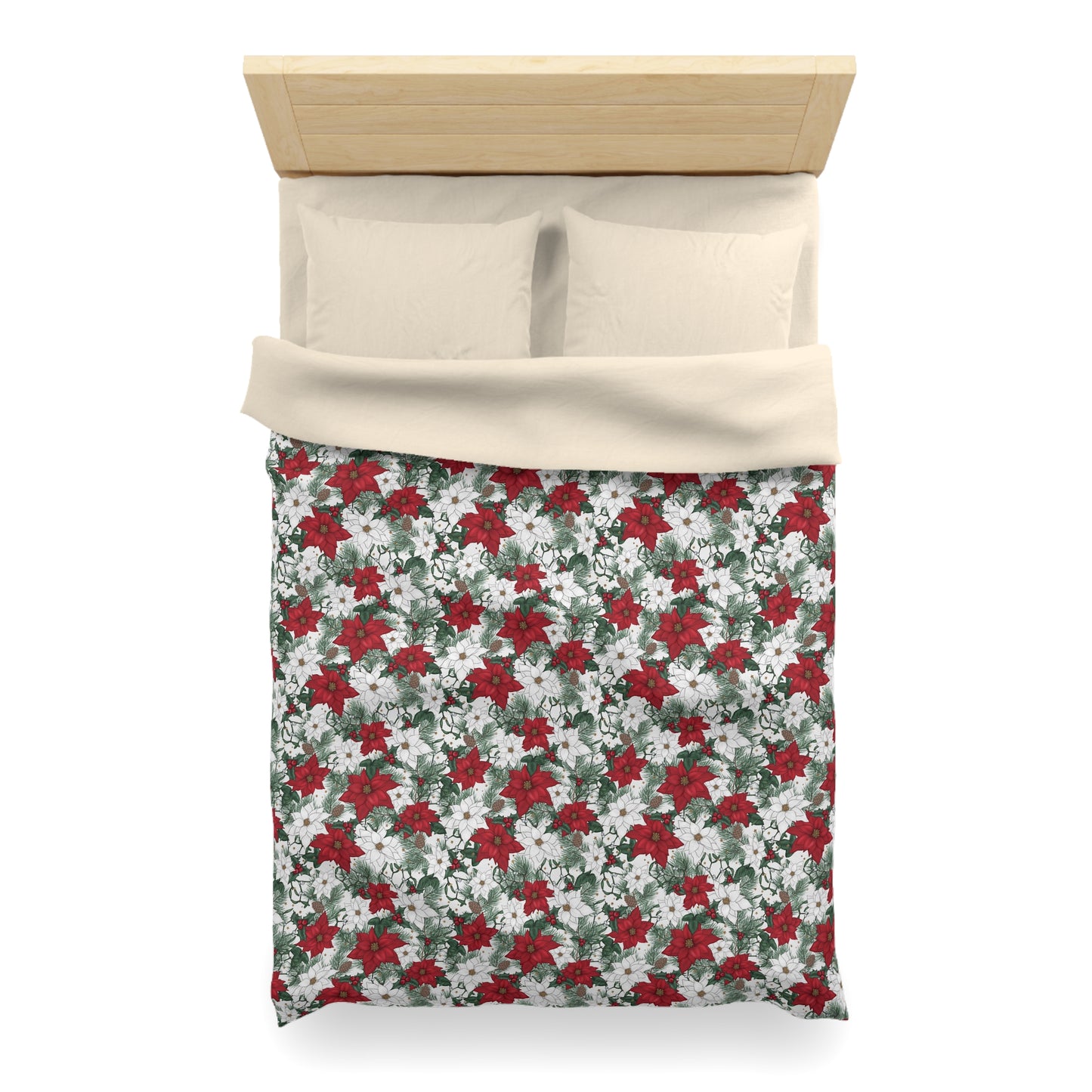 Winter Poinsettia Garden Microfiber Duvet Cover