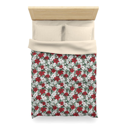 Winter Poinsettia Garden Microfiber Duvet Cover
