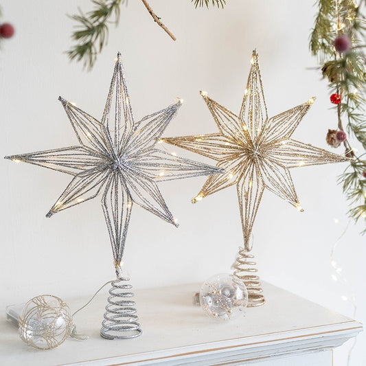 Shimmering Metal Star Tree Toppers – Gold and Silver Designs
