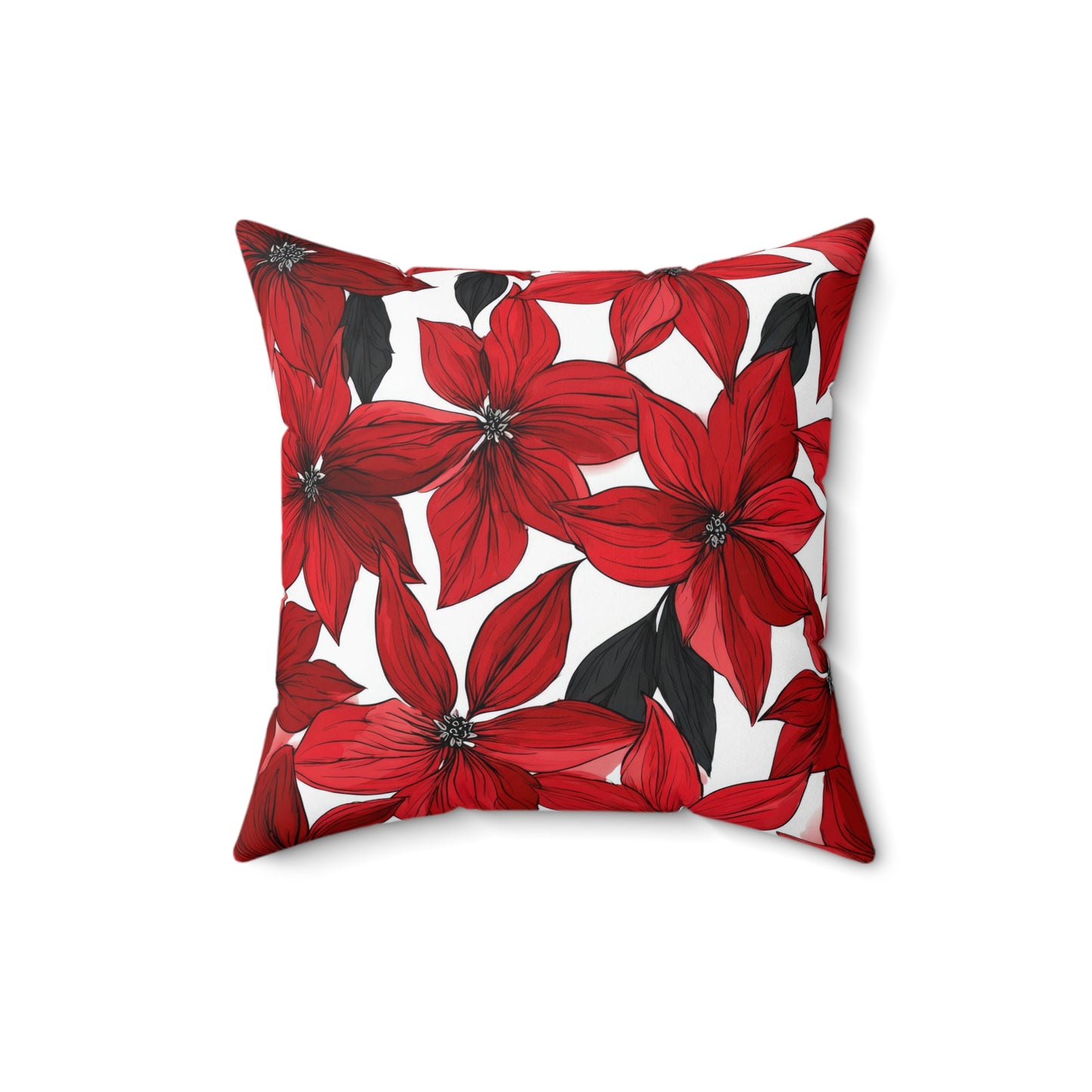 Inked Poinsettias Throw Pillow