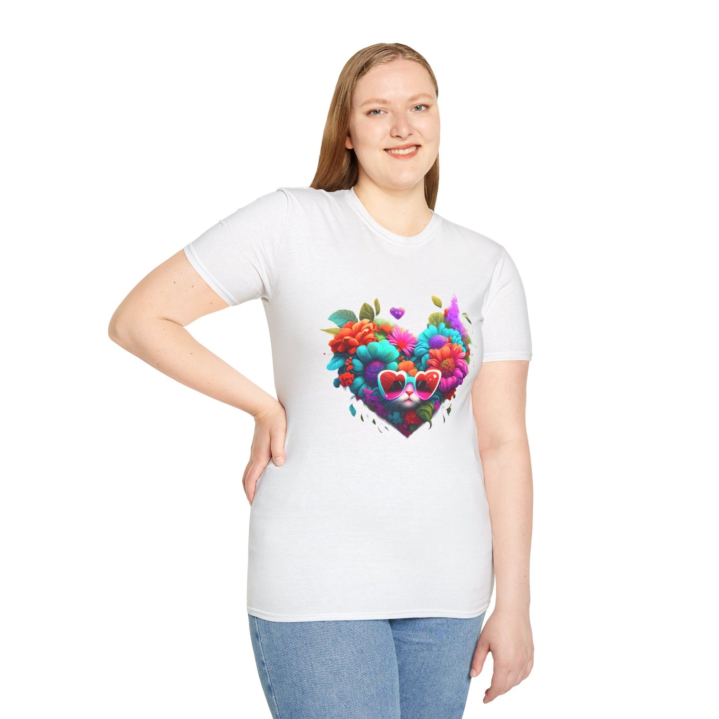 Colorful Flowers/Heart Kitten T-shirt