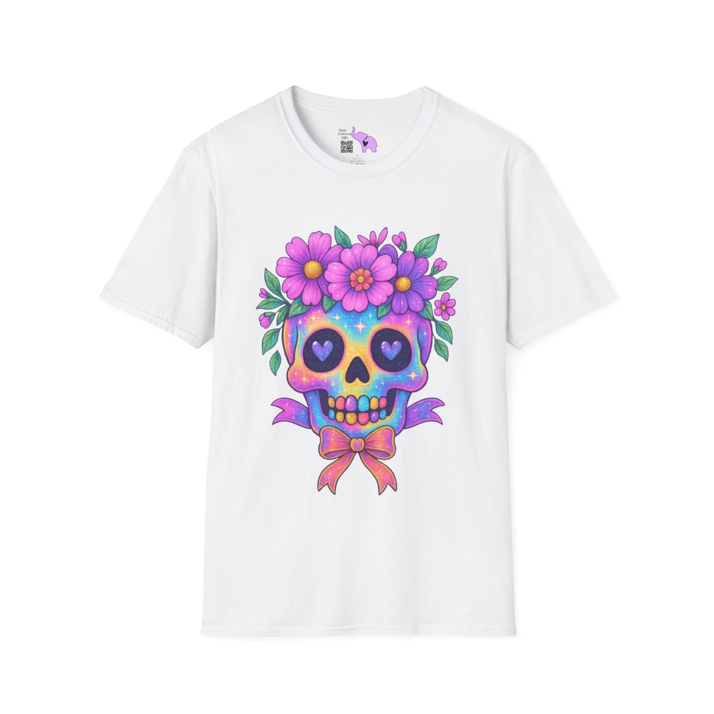 Neon Sugar Skull w/Floral Crown Adult T-shirt