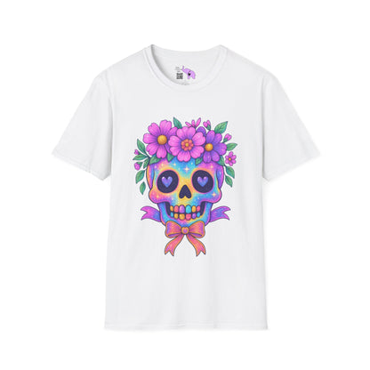 Neon Sugar Skull w/Floral Crown Adult T-shirt