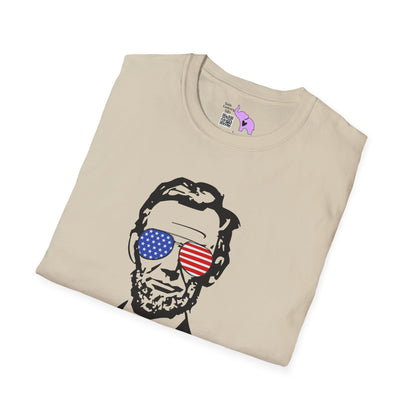 Abraham Lincoln w/Flag Sunglasses Adult T-shirt
