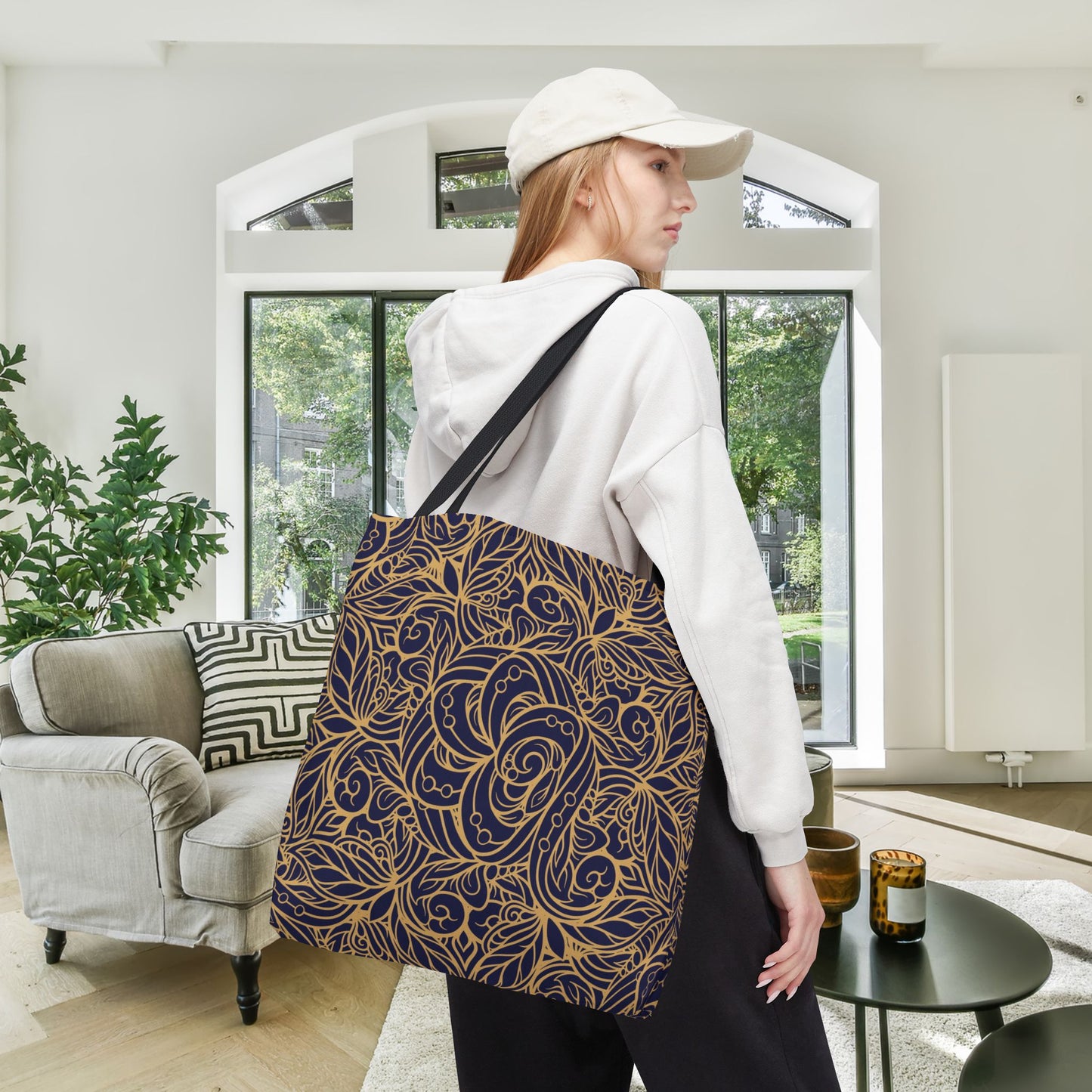 Golden Midnight Radiance Mandala Canvas Tote Bag