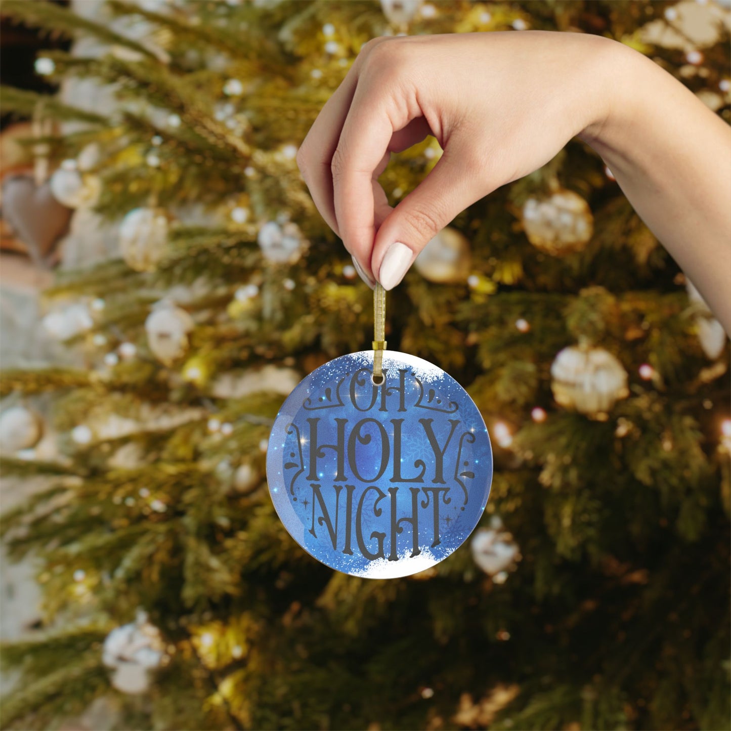 Oh Holy Night Starry Background Glass Ornament