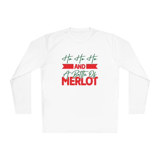 Ho Ho Ho And A Bottle Of Merlot Adult Long Sleeve Tee