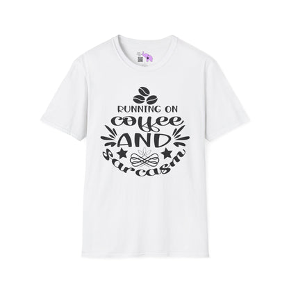 Running On Coffee And Sarcasm Adult T-shirt
