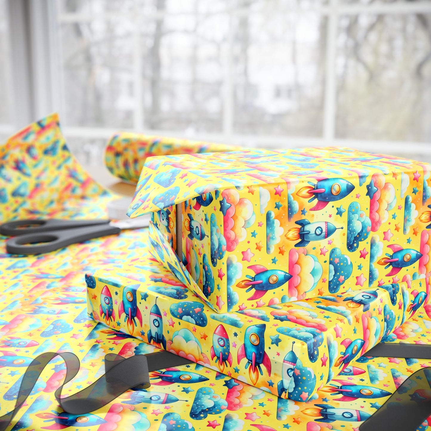Pastel Rocket Dreams Wrapping Paper