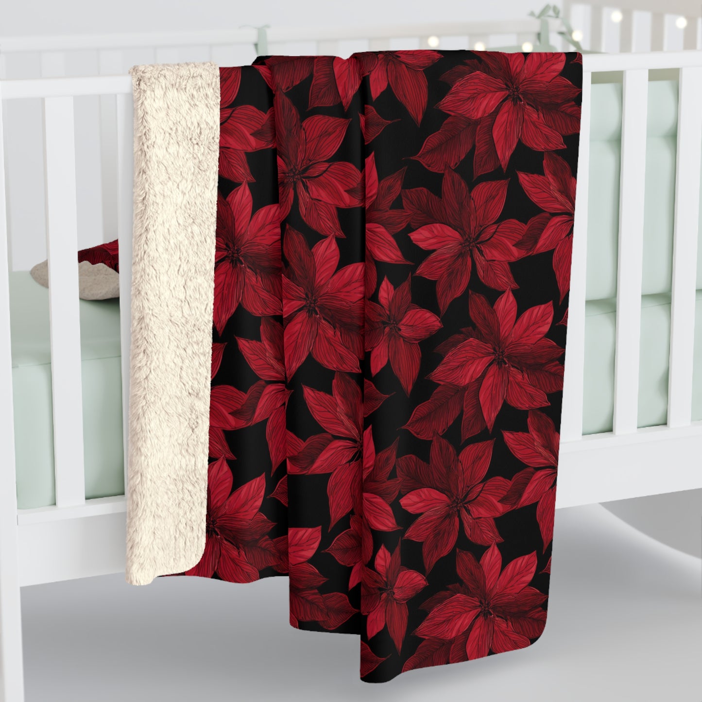 Midnight Poinsettia Garden Fleece Blanket