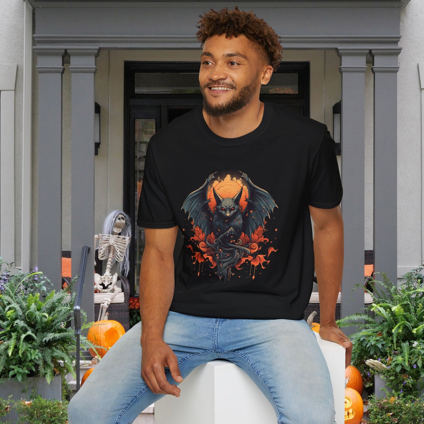 Creepy Bats Over Moon 5 Adult T-shirt