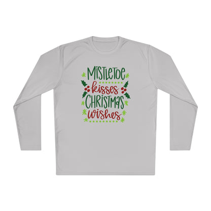 Mistletoe Kisses Christmas Wishes Adult Long Sleeve Tee