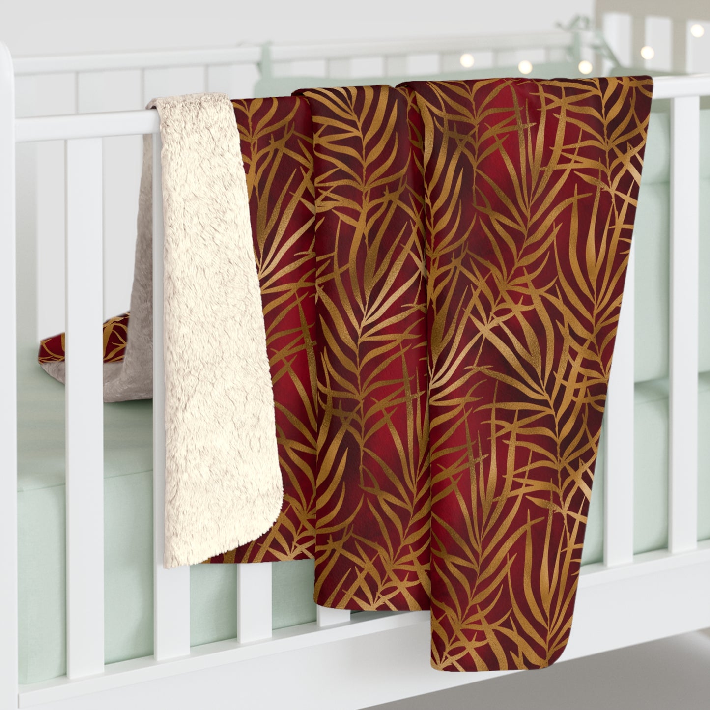 Crimson Palm Veil Fleece Blanket