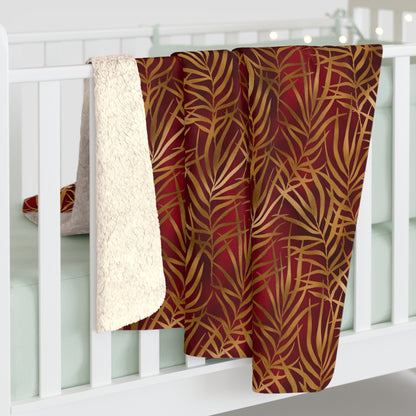 Crimson Palm Veil Fleece Blanket