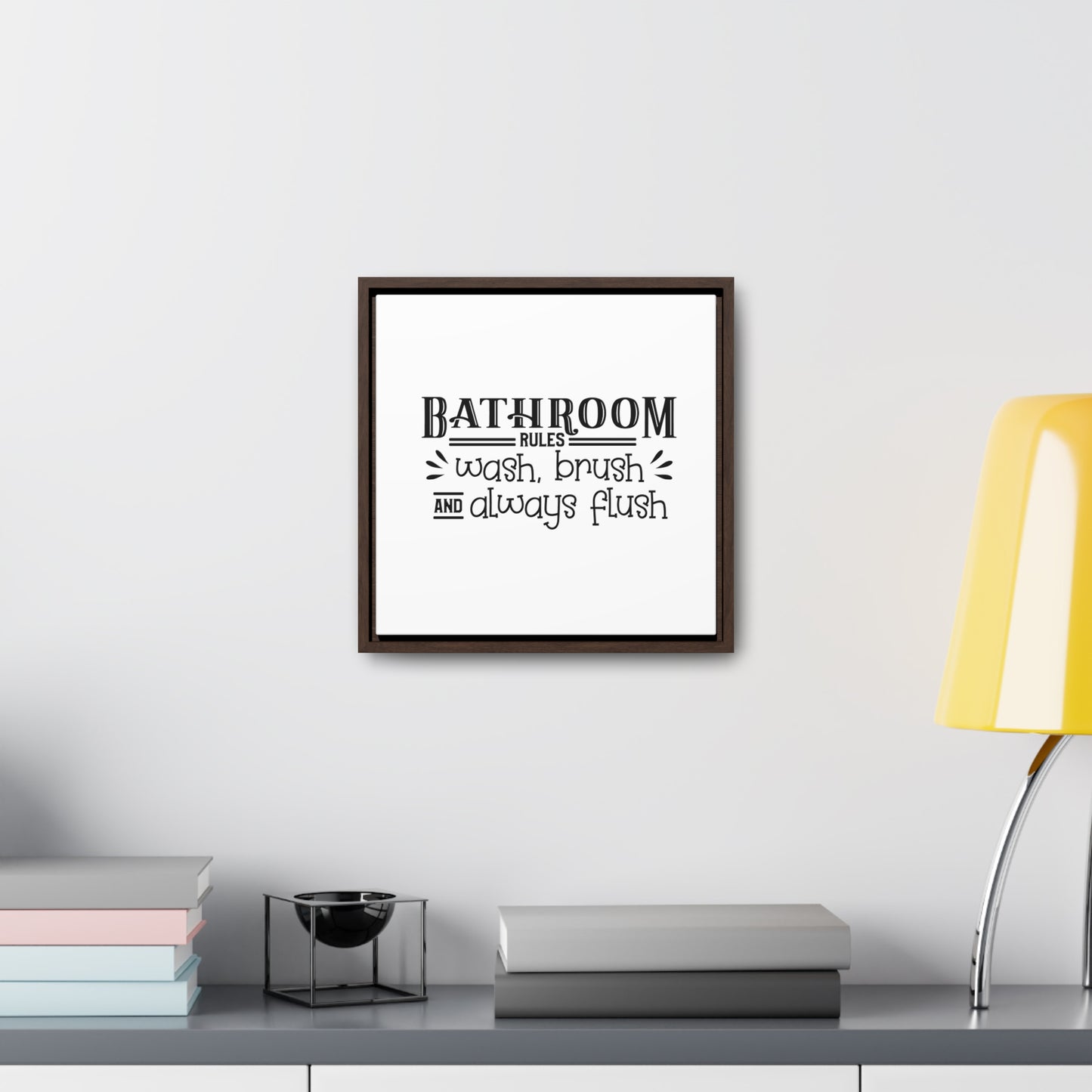 Bathroom Rules Canvas Wraps, Square Frame