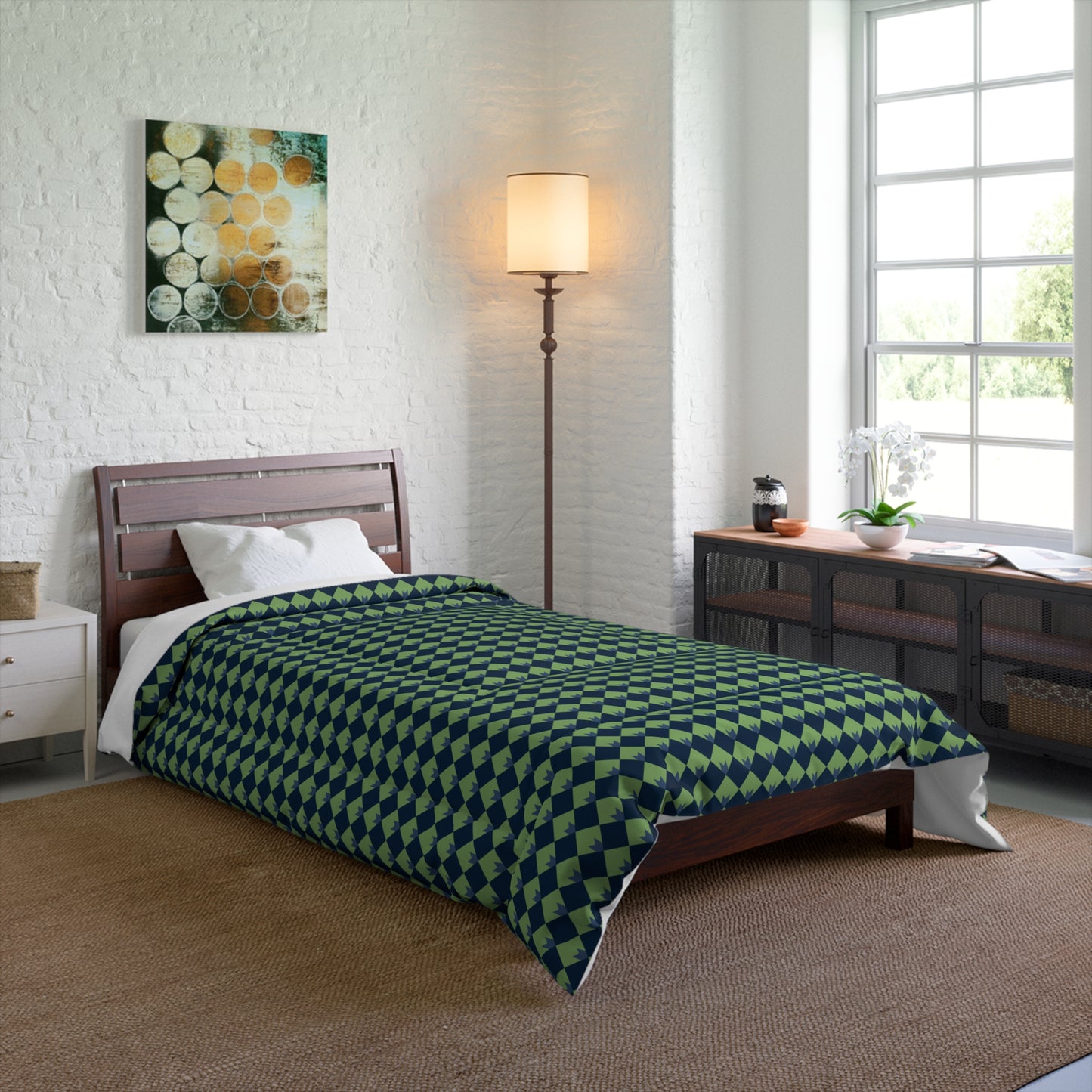 Diamond Bloom-Sage & Navy Comforter