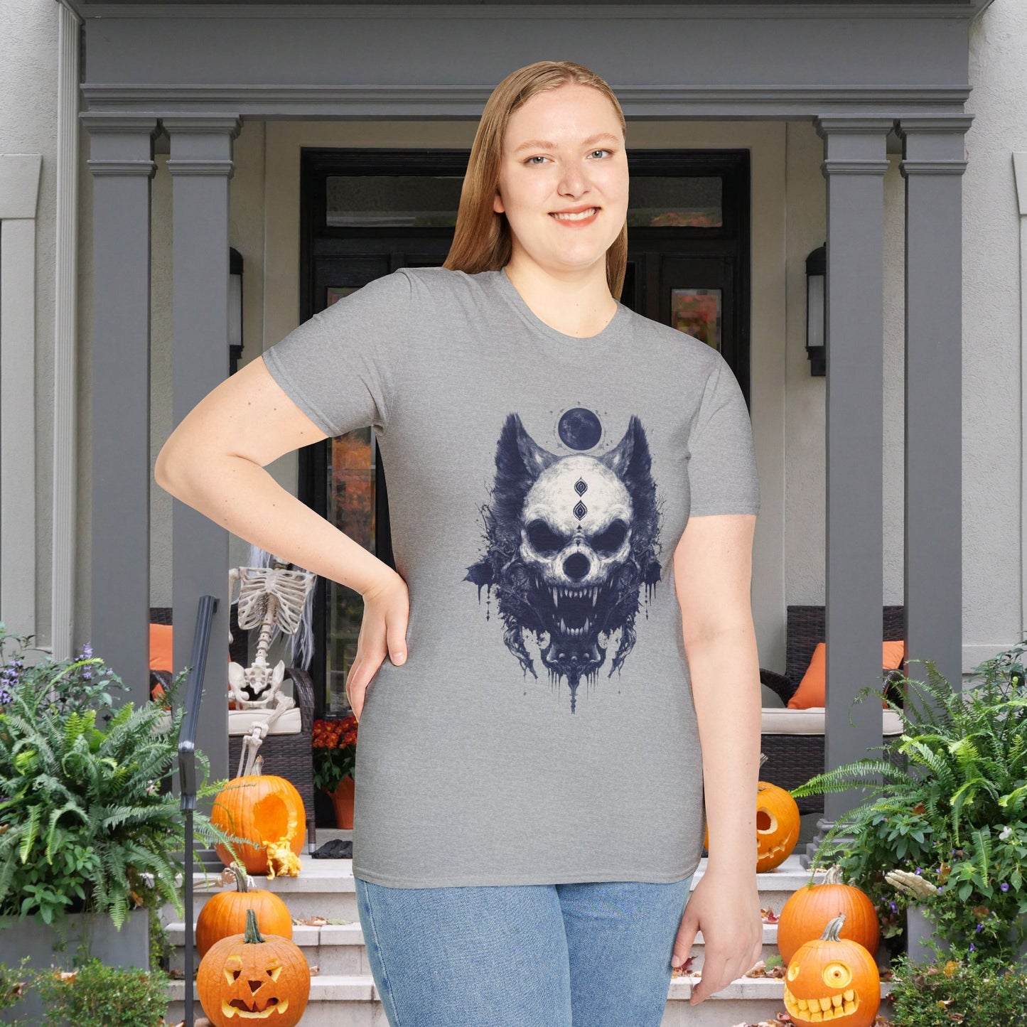 Creepy Skull Wolf Adult T-shirt