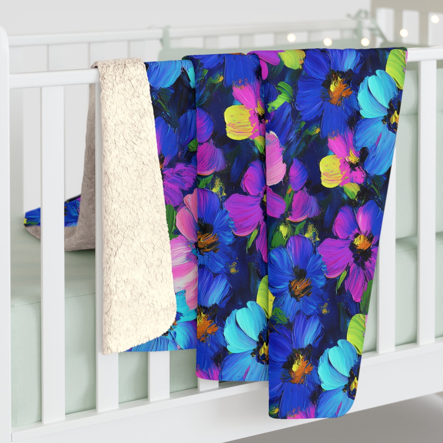 Watercolor Daisies Sherpa Fleece Blanket
