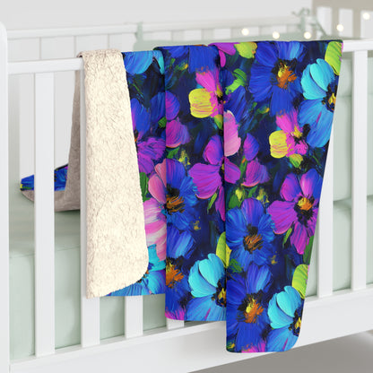 Watercolor Daisies Sherpa Fleece Blanket