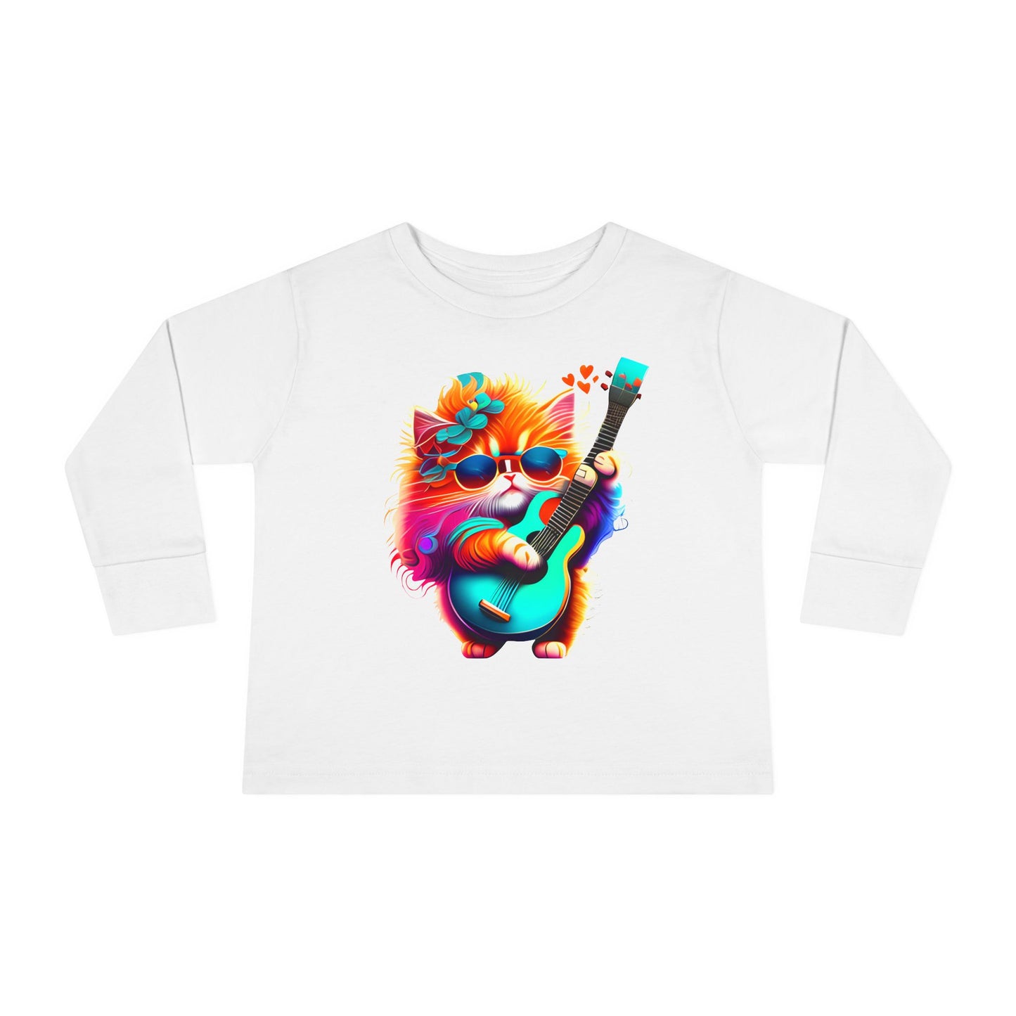 Colorful Guitar Kitten Toddler Long Sleeve Tee