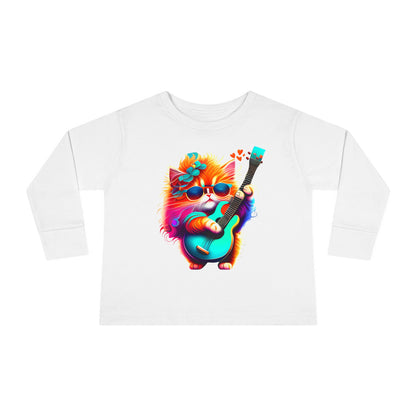 Colorful Guitar Kitten Toddler Long Sleeve Tee