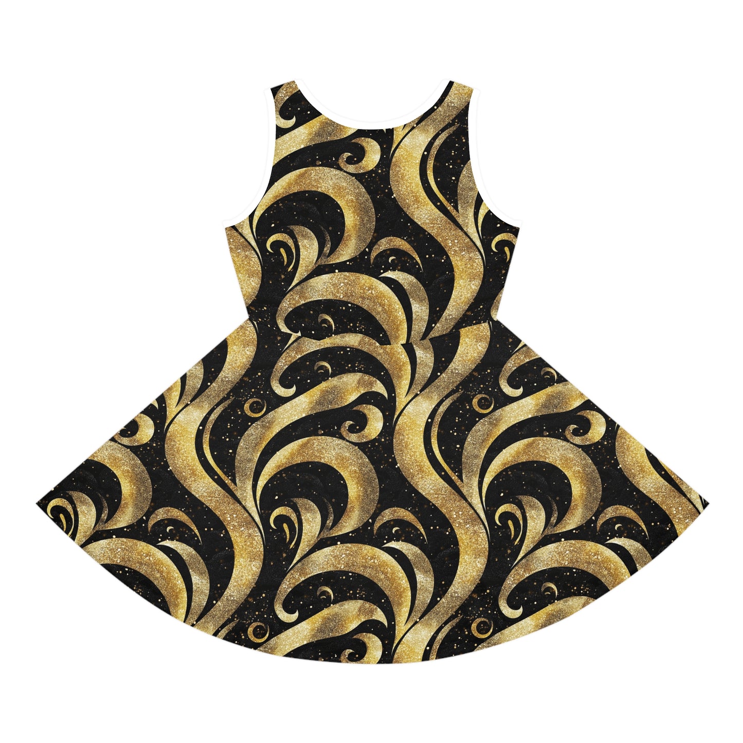 Black & Gold Luxe Swirl Girls' Sleeveless Sundress