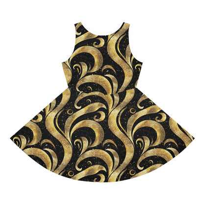 Black & Gold Luxe Swirl Girls' Sleeveless Sundress