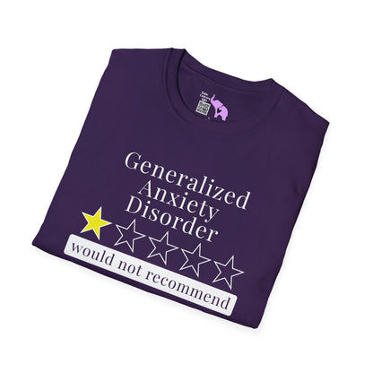 Geralized Anxiety Disorder 1 Star Would Not Recommend Adult T-shirt