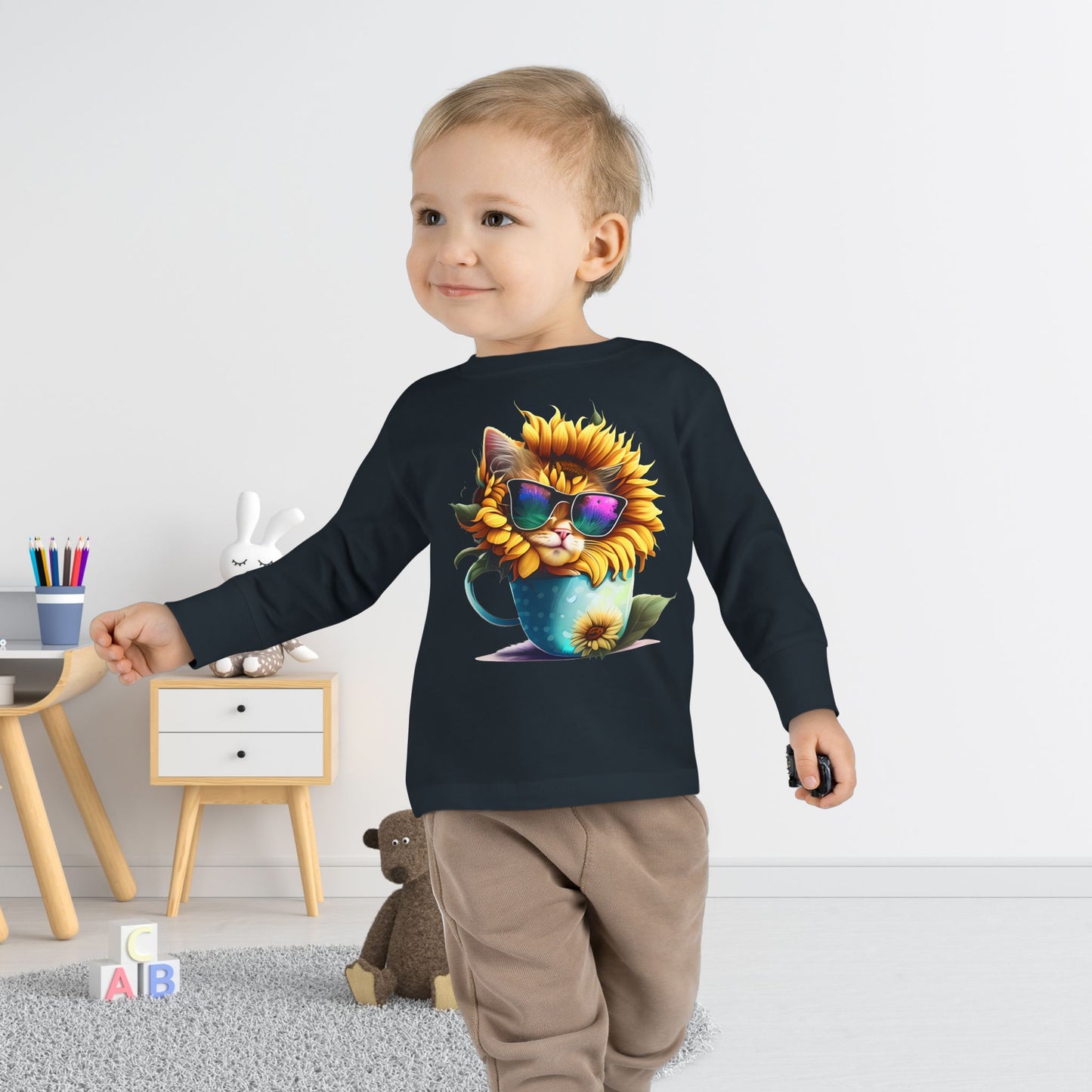 Cool Sunflower Kitten 2 Toddler Long Sleeve Tee