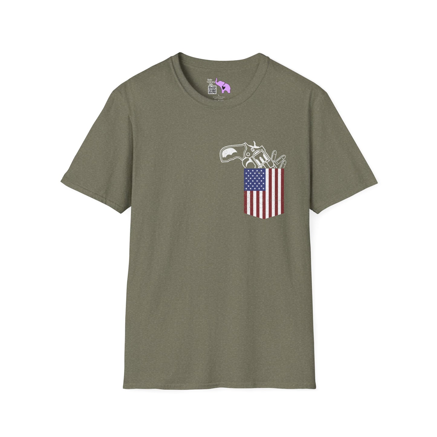 American Flag Pocket Gun Adult T-shirt