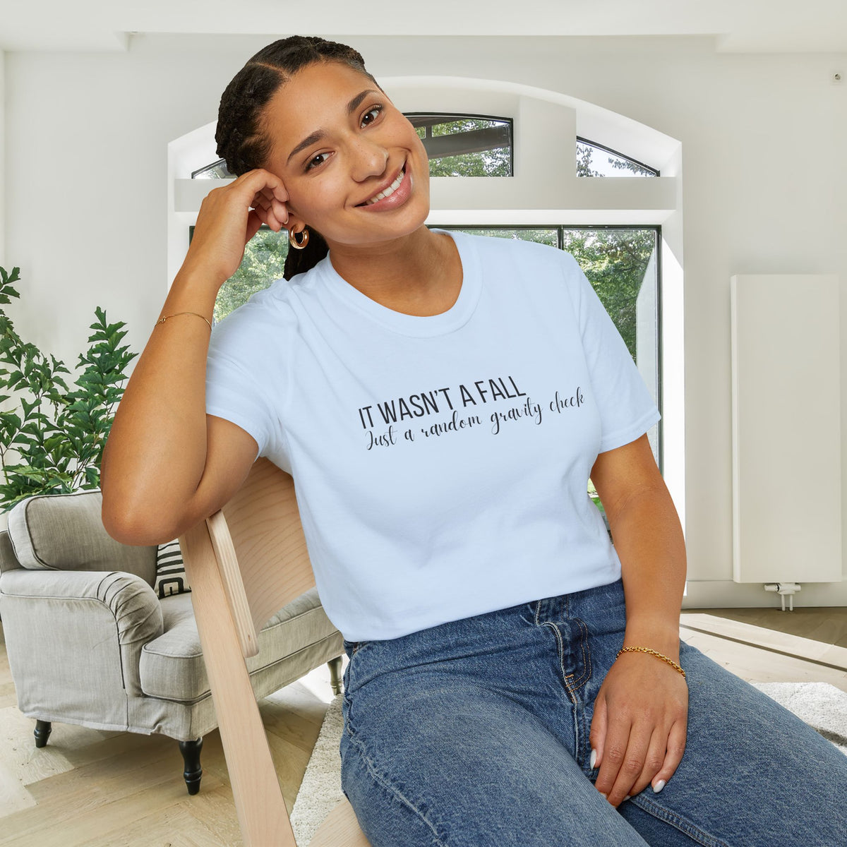It Wasn't A Fall, Just A Random Gravity Check Adult T-shirt